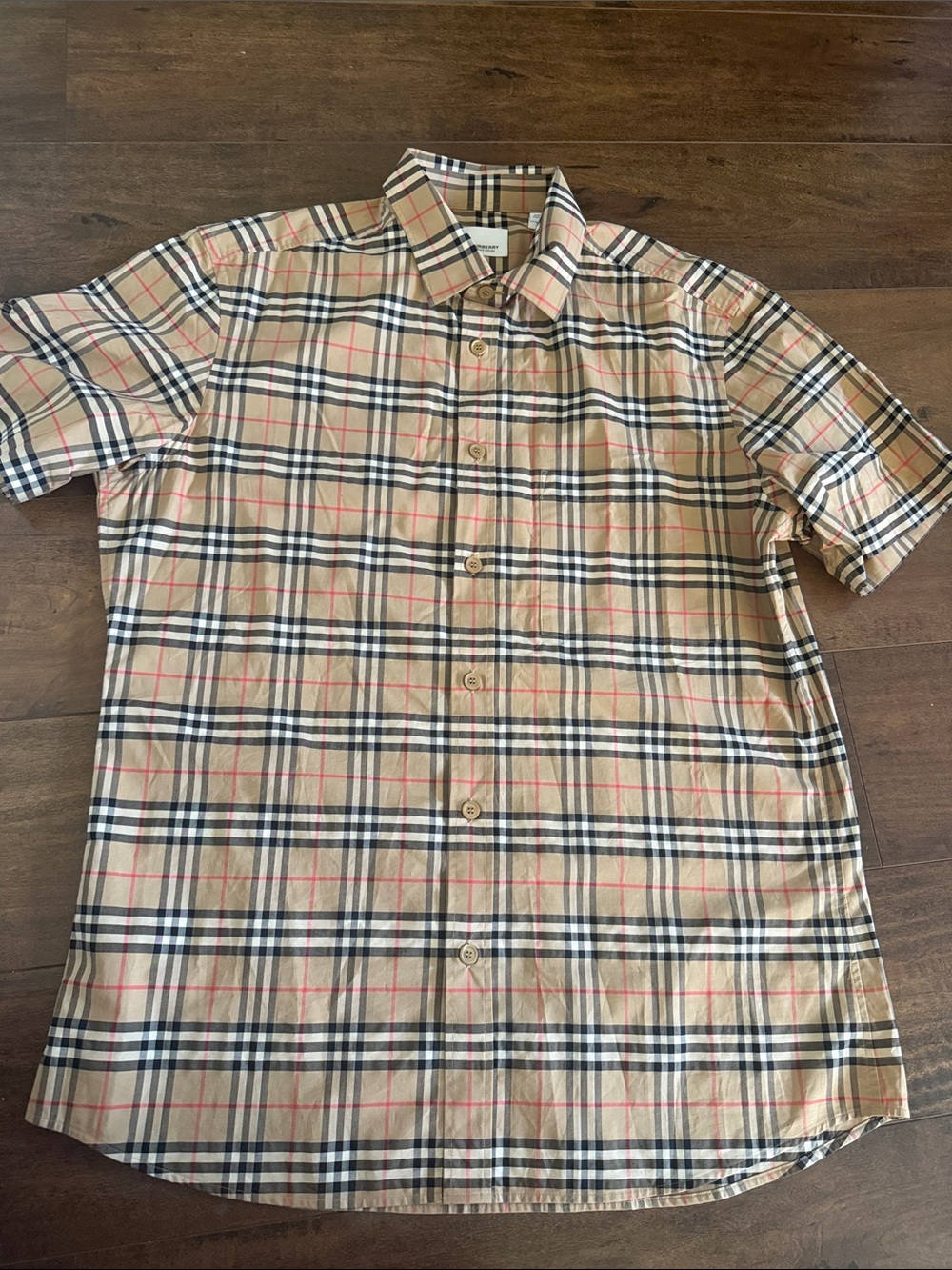 Burberry Beige Plaid Short-Sleeve Button-Down Shirt